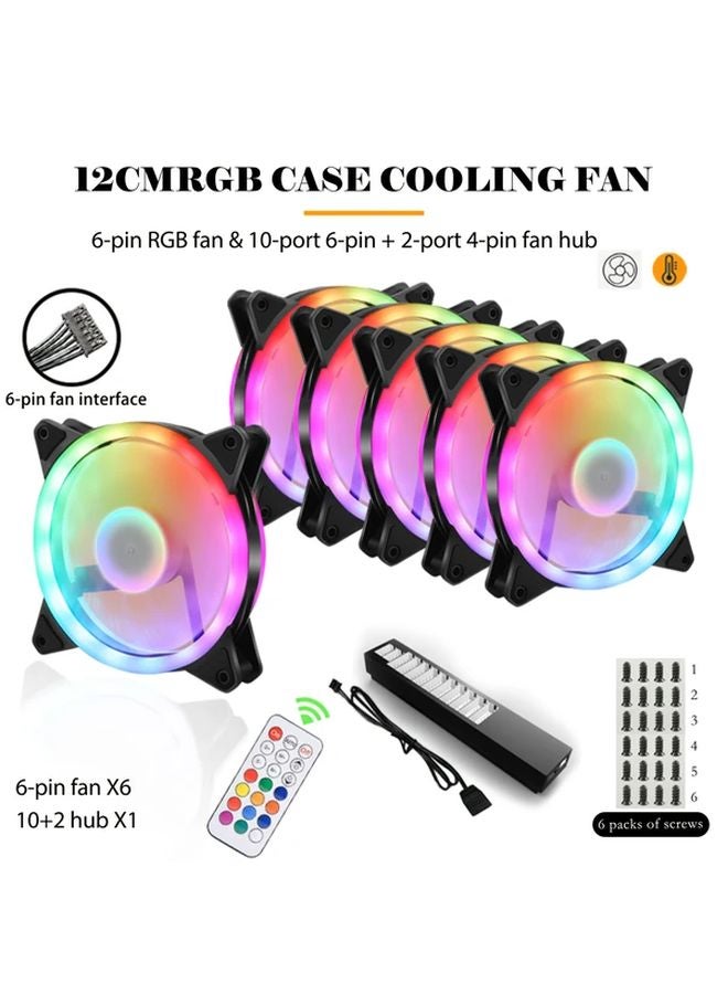 AuyiHomu 6+1 محور مروحة كمبيوتر شخصي RGB أسود ورق إيجابي مع جهاز تحكم عن بعد - Image 1